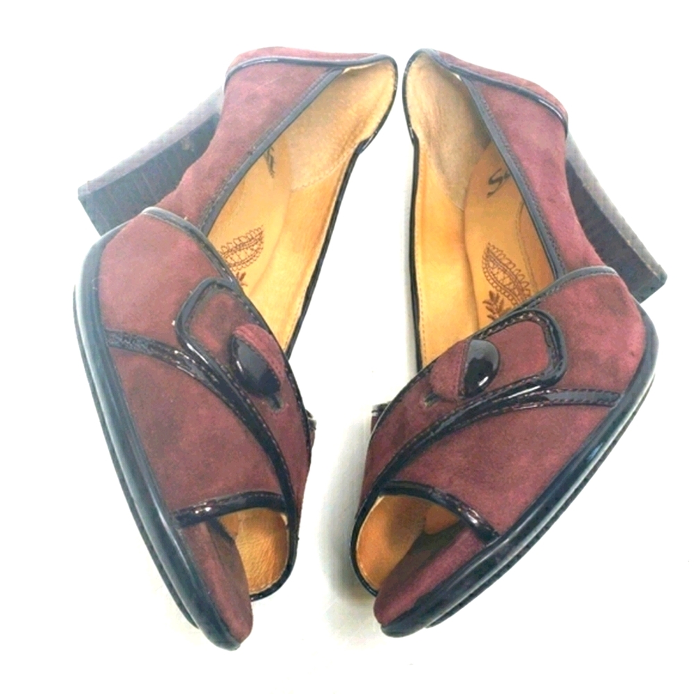 Sofft Merlot Leather Peeptoe Heel Pumps